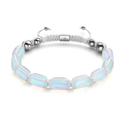 Arc-en-ciel blanc | Argent | Bracelet macramé galets de verre sirène